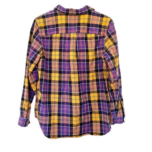 LL Bean Relaxed Fit Purple Yellow Plaid 1/4 Zip Flannel Sz M - Picture 3 of 3